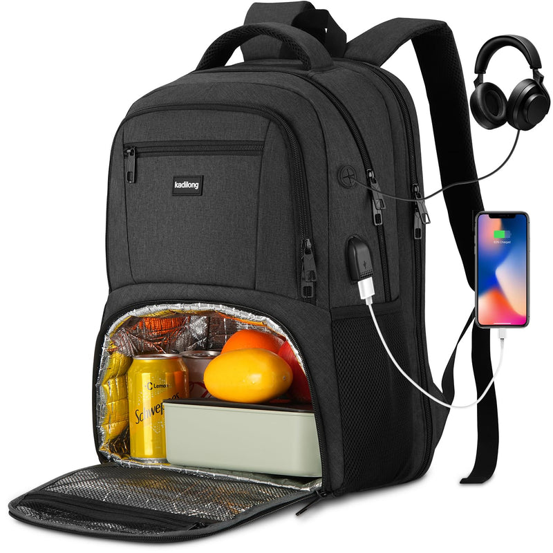 17.3 Inch Laptop Backpack Insulated Backpacks with Cooler Compartment,TSA Large School Backpack Lunch Box for Teens Boys,Anti - Theft Work Business Bookbag,College Computer Backpack for Men Women