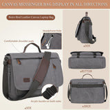 17.3 Inch Messenger Bag for Men: 2PCS Laptop Work PU Leather Canvas Briefcase Carry On Large Computer for Office College Travel (Grey)