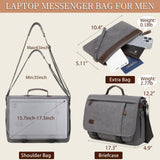 17.3 Inch Messenger Bag for Men: 2PCS Laptop Work PU Leather Canvas Briefcase Carry On Large Computer for Office College Travel (Grey)