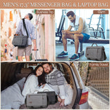 17.3 Inch Messenger Bag for Men: 2PCS Laptop Work PU Leather Canvas Briefcase Carry On Large Computer for Office College Travel (Grey)