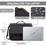 17inch Laptop Messenger Bag, VASCHY Men's Vintage Water Resistant Canvas Satchel Briefcase Shoulder Bag for Work with Padded Shoulder Strap Gray