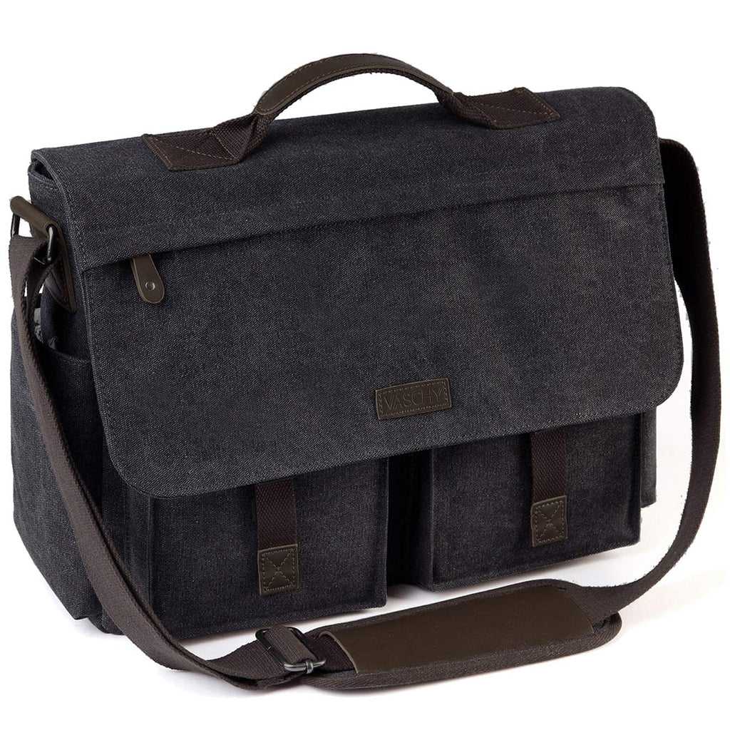 17inch Laptop Messenger Bag, VASCHY Men's Vintage Water Resistant Canvas Satchel Briefcase Shoulder Bag for Work with Padded Shoulder | Backpacks4Less