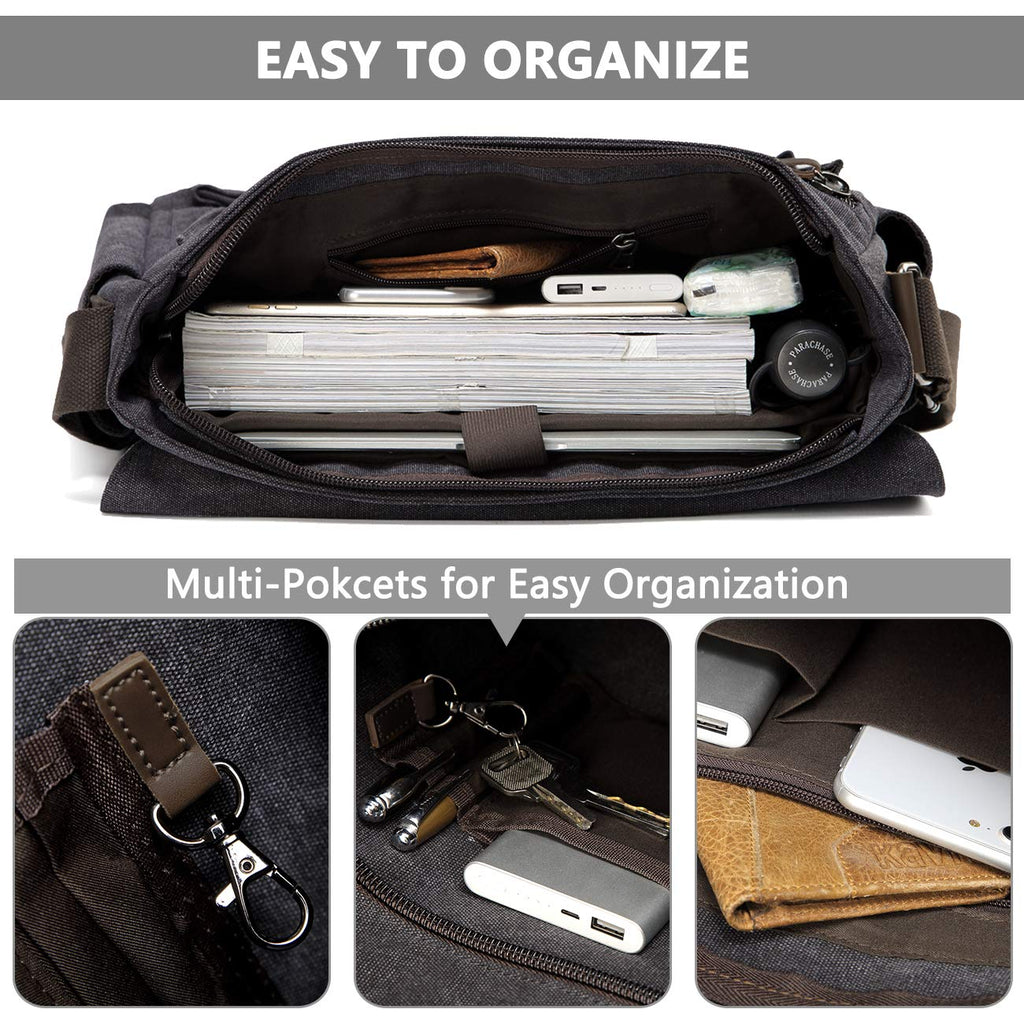 17inch Laptop Messenger Bag, VASCHY Men's Vintage Water Resistant Canvas Satchel Briefcase Shoulder Bag for Work with Padded Shoulder Strap Gray