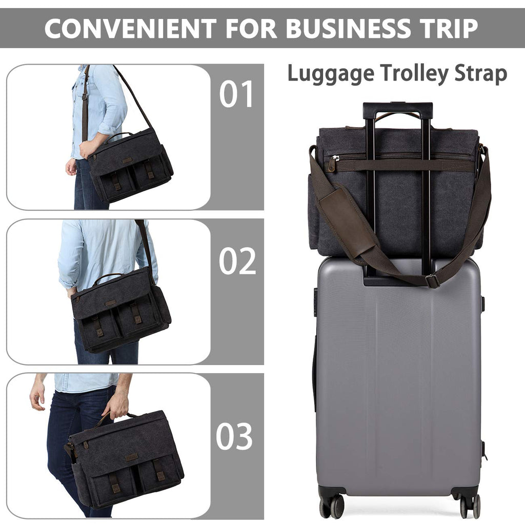 17inch Laptop Messenger Bag, VASCHY Men's Vintage Water Resistant Canvas Satchel Briefcase Shoulder Bag for Work with Padded Shoulder Strap Gray