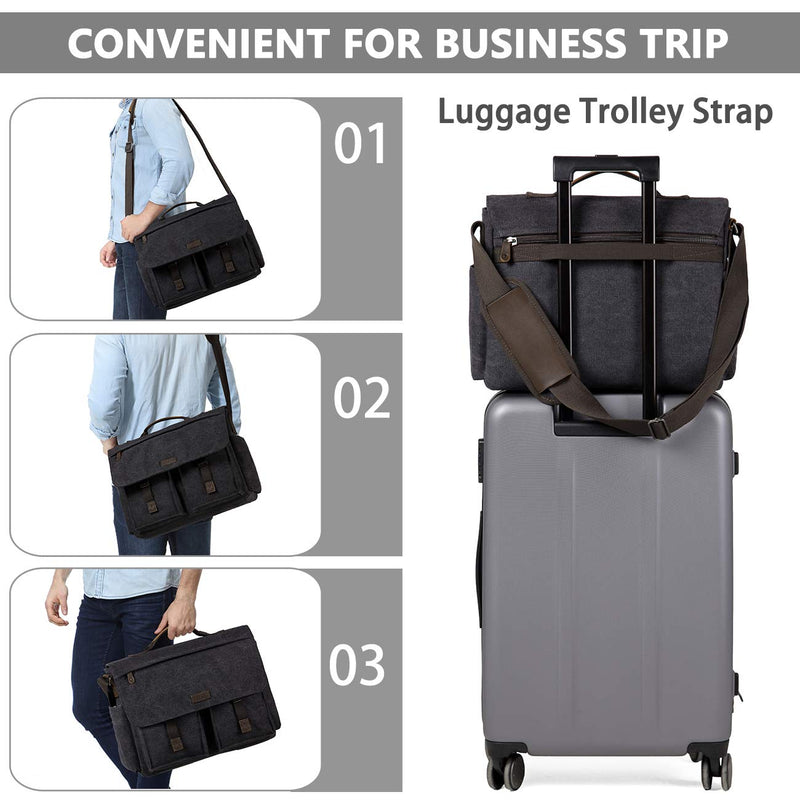 17inch Laptop Messenger Bag, VASCHY Men's Vintage Water Resistant Canvas Satchel Briefcase Shoulder Bag for Work with Padded Shoulder Strap Gray