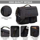 17inch Laptop Messenger Bag, VASCHY Men's Vintage Water Resistant Canvas Satchel Briefcase Shoulder Bag for Work with Padded Shoulder Strap Gray