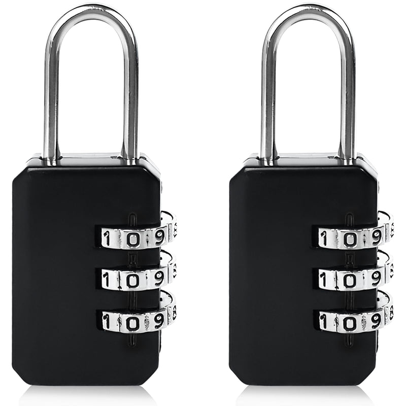 2 - Pack Customizable Black Luggage Locks – Set Your Own Combination, Secure Travel Padlocks for Suitcases, Backpacks, and Bags