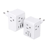 2 Pack European Travel Plug Adapter, International Power Plug Adapter with 3 Outlets 3 USB Charging Ports(1 USB C), Type C Plug | Backpacks4Less