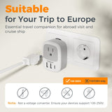 2 Pack European Travel Plug Adapter, TESSAN US to Europe Plug Adapter with 3 USB Ports (1 USB C), Type C Power Outlet for EU International Italy Iceland Spain France Germany