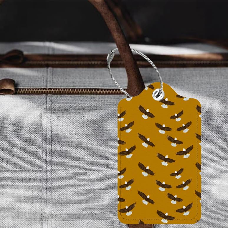 2 Pack Leather Luggage Tags, Bald Eagles Flight Pattern, Suitcase Tags for Baggage Handbag Travel Bag Label
