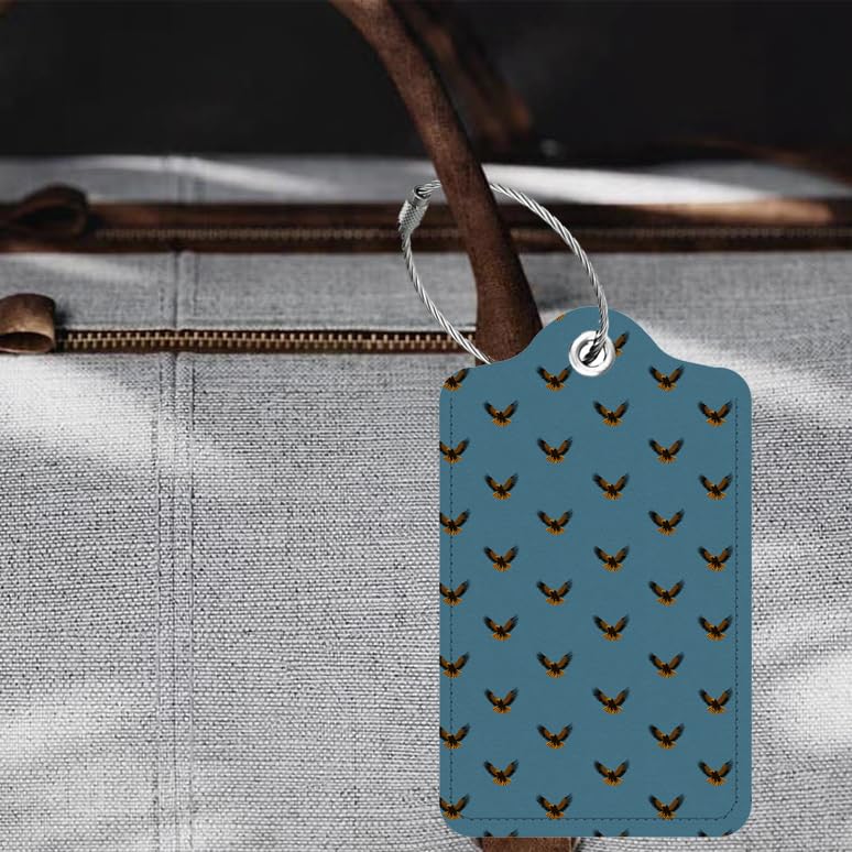 2 Pack Leather Luggage Tags, Eagles Flight Clear Pattern, Suitcase Tags for Baggage Handbag Travel Bag Label