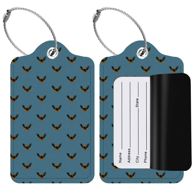2 Pack Leather Luggage Tags, Eagles Flight Clear Pattern, Suitcase Tags for Baggage Handbag Travel Bag Label