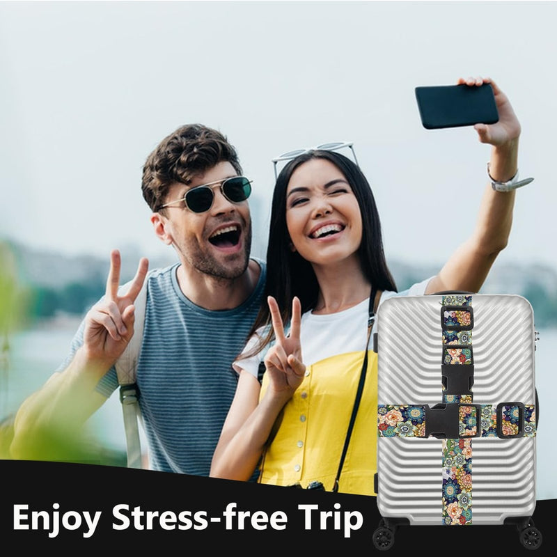 2 Pack Luggage Straps for Suitcases Adjustable Luggage Belt TSA Approved, Bright Colors Travel Packing Straps with Quick Release Buckle Unique Nylon for Sleeping Bag Car Seat, Flower Mix