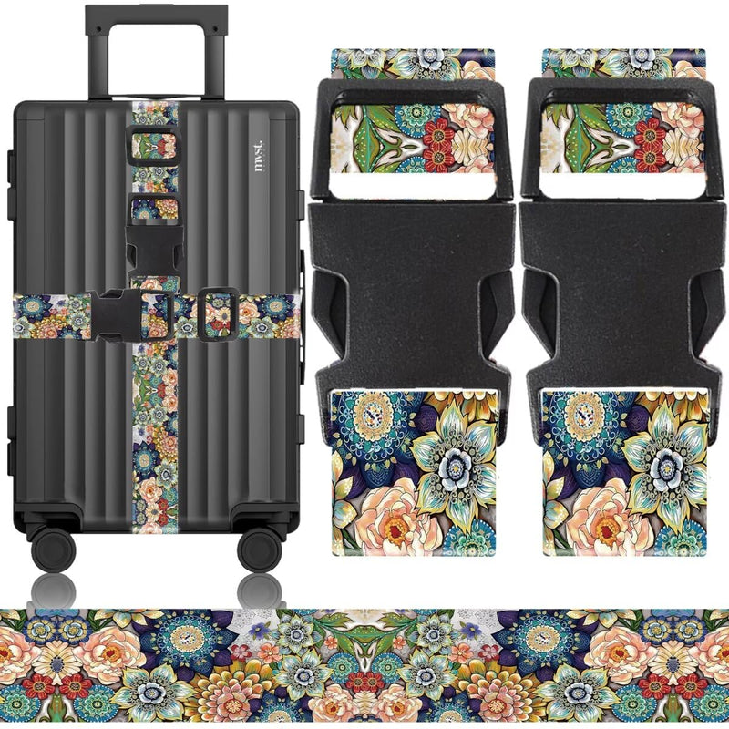 2 Pack Luggage Straps for Suitcases Adjustable Luggage Belt TSA Approved, Bright Colors Travel Packing Straps with Quick Release Buckle Unique Nylon for Sleeping Bag Car Seat, Flower Mix