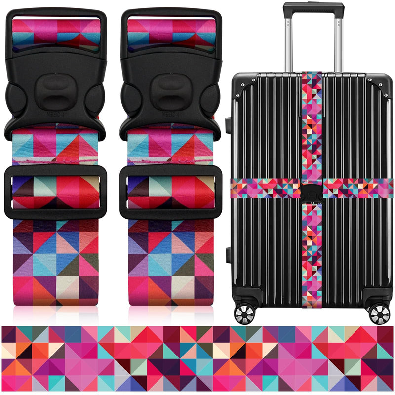 2 Pack Luggage Straps for Suitcases, Adjustable Travel Belt with Double Lock and Quick Release Buckle, Heavy Duty Nylon Bag Packing Strap, Bright Identifiers Business Travel Accessories - Colorful Block