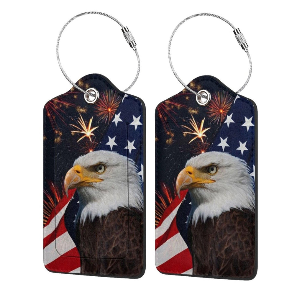 2 Pack Luggage Tags Travel American Flag Eagle PU Cute Leather Luggage Tag Name ID Labels with Privacy Cover Suitcases Women Men Girls | Backpacks4Less