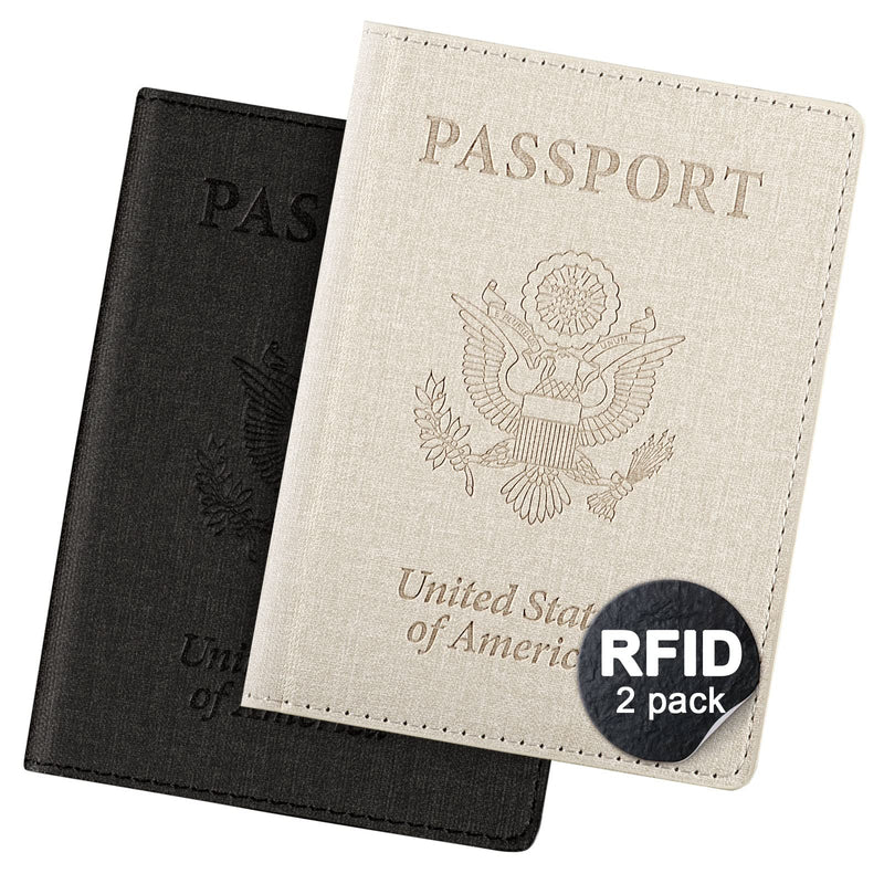 2 Pack Passport Cover With Card Slots RFID Blocking - White&Black