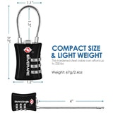 2 Pack TSA Approved Luggage Locks, Cable Suitcase Travel Lock Alloy, Set Your Own Combination Metal Zipper Padlock, 3 - Digit Long Shackle Padlocks for Gym Locker, Golf Bag, Case Anti Theft - Black