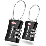 2 Pack TSA Approved Luggage Locks, Cable Suitcase Travel Lock Alloy, Set Your Own Combination Metal Zipper Padlock, 3-Digit Long Shackle Padlocks for Gym Locker, Golf Bag, Case Anti Theft-Black