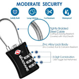 2 Pack TSA Approved Luggage Locks, Cable Suitcase Travel Lock Alloy, Set Your Own Combination Metal Zipper Padlock, 3 - Digit Long Shackle Padlocks for Gym Locker, Golf Bag, Case Anti Theft - Black