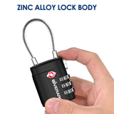 2 Pack TSA Approved Luggage Locks, Cable Travel Lock Alloy, Set Your Own Combination Metal Suitcase Zipper Padlock, 3 - Digit Long Shackle Padlocks for Gym Locker, Golf Bag, Case Anti Theft - Black
