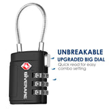 2 Pack TSA Approved Luggage Locks, Cable Travel Lock Alloy, Set Your Own Combination Metal Suitcase Zipper Padlock, 3 - Digit Long Shackle Padlocks for Gym Locker, Golf Bag, Case Anti Theft - Black
