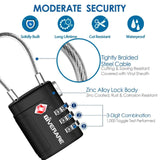 2 Pack TSA Approved Luggage Locks, Cable Travel Lock Alloy, Set Your Own Combination Metal Suitcase Zipper Padlock, 3 - Digit Long Shackle Padlocks for Gym Locker, Golf Bag, Case Anti Theft - Black