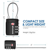 2 Pack TSA Approved Luggage Locks, Cable Travel Lock Alloy, Set Your Own Combination Metal Suitcase Zipper Padlock, 3 - Digit Long Shackle Padlocks for Gym Locker, Golf Bag, Case Anti Theft - Black