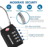 2 Pack TSA Approved Travel Luggage Locks, 4 - Digit Cable Combination Suitcase Lock, Metal Alloy Padlocks, Weatherproof Padlock for Locker, Bag, Gun Case, Backpack, Anti Theft, Easy Read Dials - Black