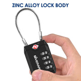 2 Pack TSA Approved Travel Luggage Locks, 4 - Digit Cable Combination Suitcase Lock, Metal Alloy Padlocks, Weatherproof Padlock for Locker, Bag, Gun Case, Backpack, Anti Theft, Easy Read Dials - Black