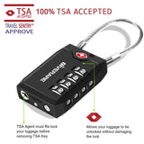 2 Pack TSA Approved Travel Luggage Locks, 4 - Digit Cable Combination Suitcase Lock, Metal Alloy Padlocks, Weatherproof Padlock for Locker, Bag, Gun Case, Backpack, Anti Theft, Easy Read Dials - Black