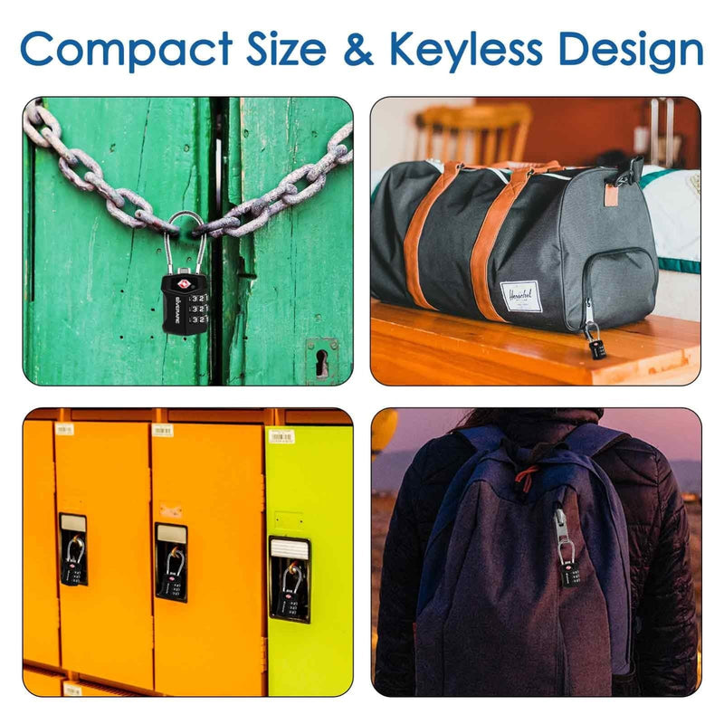 2 Pack TSA Approved Travel Luggage Locks, Cable Combination Lock Alloy, Metal Keyless 3 - Digit Padlocks, Weatherproof TSA Accepted Padlock for Gym Locker, Golf Bag Case, Backpack, Black - by GIVERARE