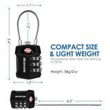 2 Pack TSA Approved Travel Luggage Locks, Cable Combination Lock Alloy, Metal Keyless 3 - Digit Padlocks, Weatherproof TSA Accepted Padlock for Gym Locker, Golf Bag Case, Backpack, Black - by GIVERARE