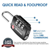 2 Pack TSA Approved Travel Luggage Locks, Combination Lock Alloy Body, Keyless 3 - Digit Padlocks, Travel Sentry Accepted Compatible Padlock for Gym Locker, Golf Bag Case, Backpack, Black - by GIVERARE