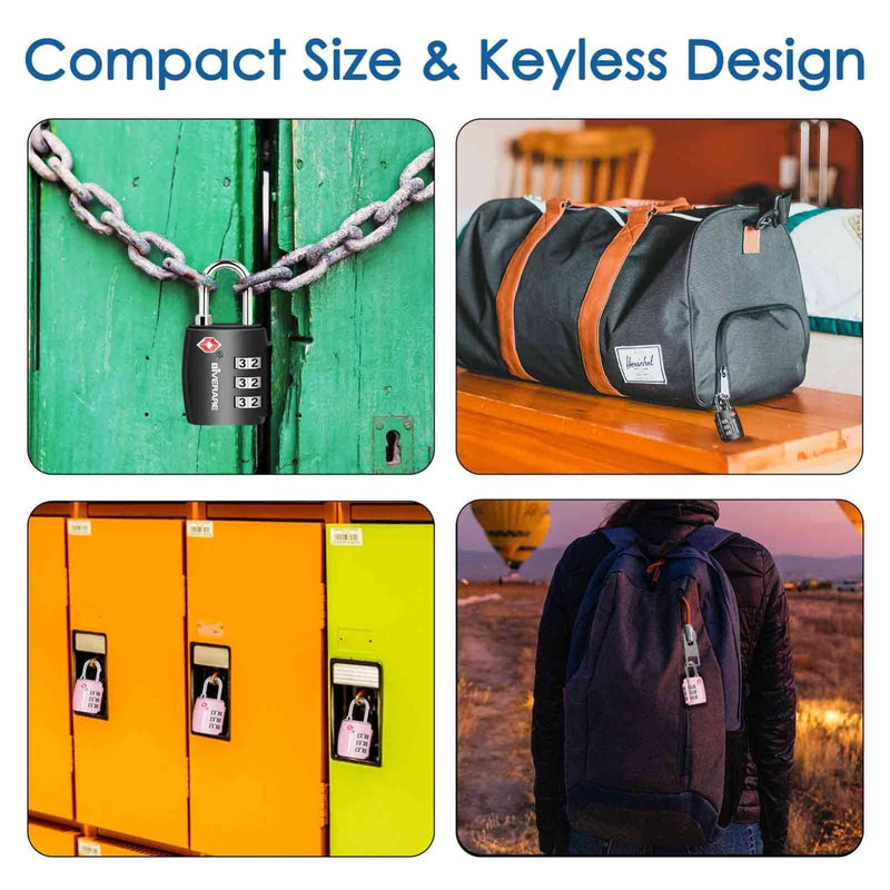 2 Pack TSA Approved Travel Luggage Locks, Combination Lock Alloy Body, Keyless 3 - Digit Padlocks, Travel Sentry Accepted Compatible Padlock for Gym Locker, Golf Bag Case, Backpack, Black - by GIVERARE