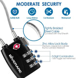 2 Pack TSA Approved Travel Luggage Locks, Long Cable Combination Lock Alloy, Metal Keyless 3 - Digit Padlocks, Weatherproof TSA Accepted Padlock for Toolbox Gym Locker Golf Bag Case Backpack - Black