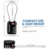 2 Pack TSA Approved Travel Luggage Locks, Long Cable Combination Lock Alloy, Metal Keyless 3 - Digit Padlocks, Weatherproof TSA Accepted Padlock for Toolbox Gym Locker Golf Bag Case Backpack - Black