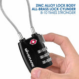 2 Pack TSA Approved Travel Luggage Locks, Long Cable Combination Lock Alloy, Metal Keyless 3 - Digit Padlocks, Weatherproof TSA Accepted Padlock for Toolbox Gym Locker Golf Bag Case Backpack - Black