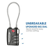 2 Pack TSA Approved Travel Luggage Locks, Long Cable Combination Lock Alloy, Metal Keyless 3 - Digit Padlocks, Weatherproof TSA Accepted Padlock for Toolbox Gym Locker Golf Bag Case Backpack - Black