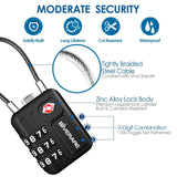 2 Pack TSA Approved Travel Luggage Locks, Metal Cable Combination Lock Alloy, Keyless 3 - Digit Padlocks, Weatherproof TSA Accepted Padlock Toolbox Lock for Gym Locker, Golf Bag Case, Backpack, Black