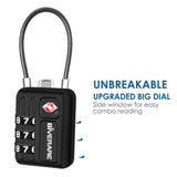 2 Pack TSA Approved Travel Luggage Locks, Metal Cable Combination Lock Alloy, Keyless 3 - Digit Padlocks, Weatherproof TSA Accepted Padlock Toolbox Lock for Gym Locker, Golf Bag Case, Backpack, Black