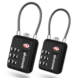 2 Pack TSA Approved Travel Luggage Locks, Metal Cable Combination Lock Alloy, Keyless 3 - Digit Padlocks, Weatherproof TSA Accepted Padlock Toolbox Lock for Gym Locker, Golf Bag Case, Backpack, Black