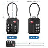 2 Pack TSA Approved Travel Luggage Locks, Metal Cable Combination Lock Alloy, Keyless 3 - Digit Padlocks, Weatherproof TSA Accepted Padlock Toolbox Lock for Gym Locker, Golf Bag Case, Backpack, Black