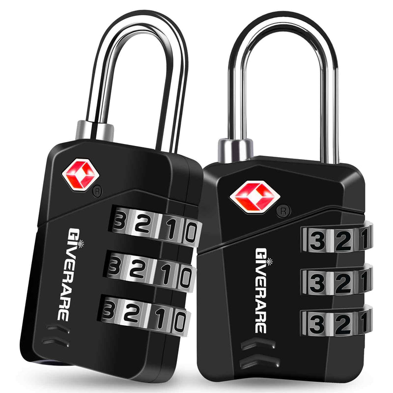 2 Pack TSA Approved Travel Luggage Locks, Metal Combination Lock, Alloy Keyless 3 - Digit Padlocks, TSA Accepted Compatible Padlock for Gym Locker, Golf Bag Case, Backpack, Black - by GIVERARE