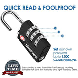 2 Pack TSA Approved Travel Luggage Locks, Suitcase Combination Lock, Keyless 3 - Digit Zipper Padlocks, TSA Accepted Compatible Padlock for Gym Locker, Golf Bag Case, Backpack - Black