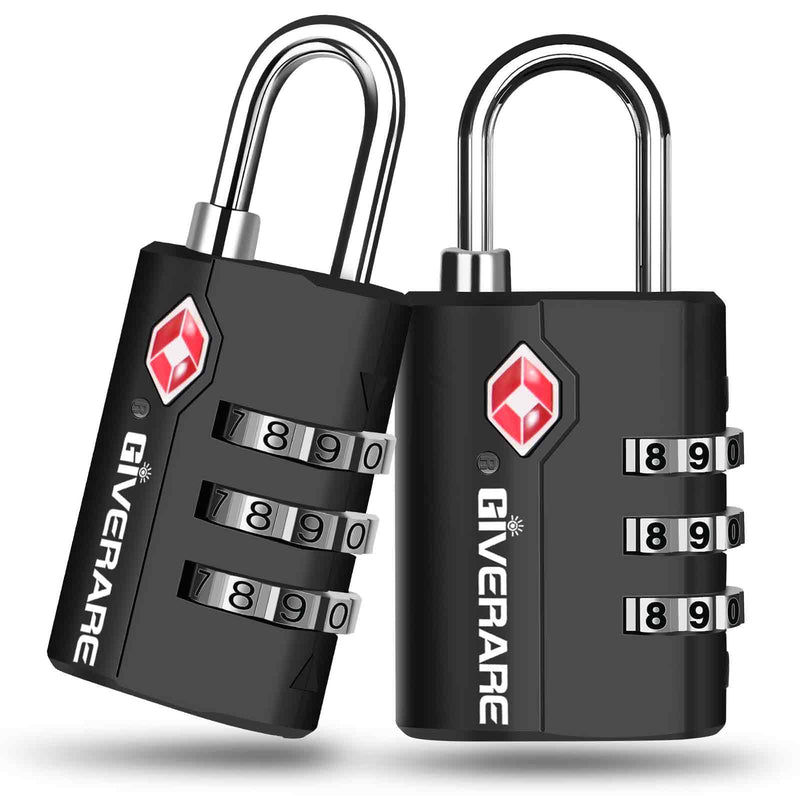 2 Pack TSA Approved Travel Luggage Locks, Suitcase Combination Lock, Keyless 3 - Digit Zipper Padlocks, TSA Accepted Compatible Padlock for Gym Locker, Golf Bag Case, Backpack - Black
