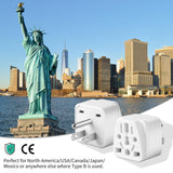2 Pack US Travel Plug Adapter, 3 Prong Grounded USA Wall Plug Wall Outlet Power Charger Converter (White)