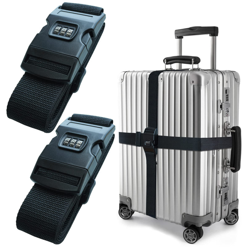 2 PCS Luggage Strap 78" x 2" Suitcase Belts Wide Adjustable Packing Straps Travel Accessories, Black&Combination Lock