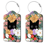 2 Pcs Luggage Tags for Suitcases, PU Leather Cruise Ship Luggage Tags with Privacy Cover Label Address Card and Durable Metal Ring Suitable for Men Women Handbags Backpacks,Flower Bushes and Cats