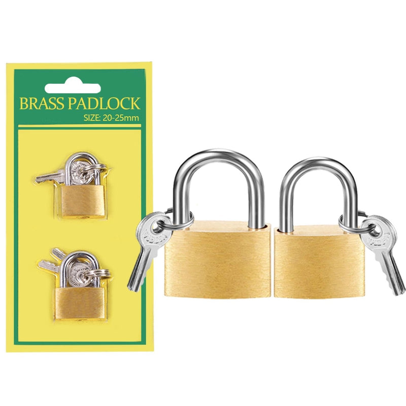 2 Pcs Small Solid Brass Locks with Keys, 20mm + 25mm Mini Key Locks, for Luggage, Backpack, Gym Locker, Jewelry Box (20 - 25mm)